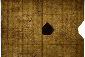 Znak wodny papierni w Mieroszowie, słońce, herb Hansa Heindricha VI Reich-Grafa von Hochberg, orzeł śląski, CGL 1795. Zbiory Muzeum Papiernictwa, MD 1997 AH